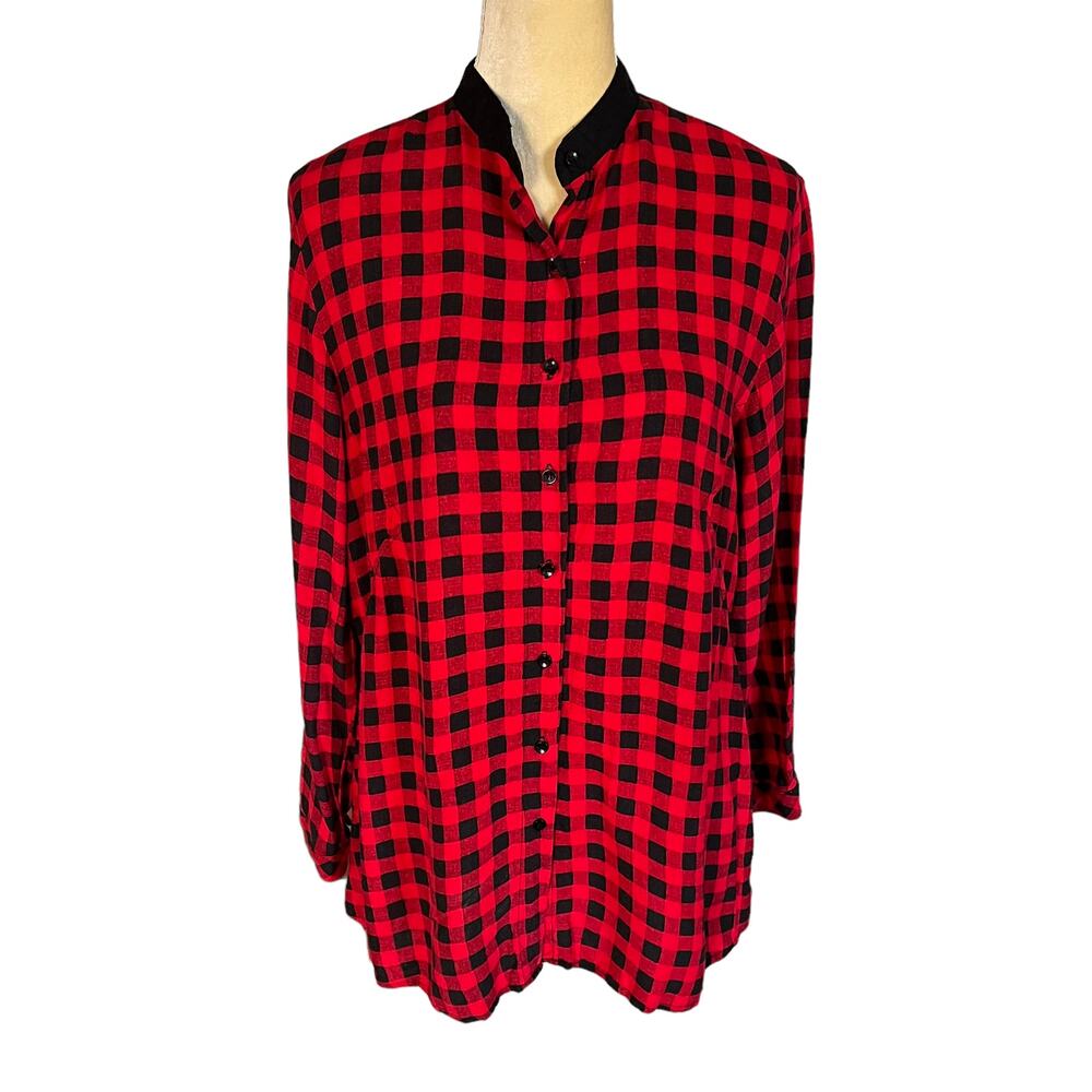 Isle by Melis Kozan Red Black Check Plaid Tunic Top Size Medium